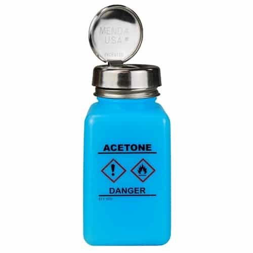 ONE-TOUCH BOTTLE, BLUE, HCS LABEL, ACETONE PRINTED, 6 OZ