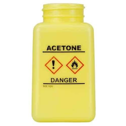 BOTTLE ONLY, YELLOW, HCS LABEL, ACETONE PRINTED, 6 OZ