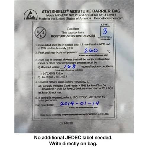BAG, STATSHIELD FOIL MBB, IPC/ JEDEC 4 MIL, 12INx20IN, 100/PK