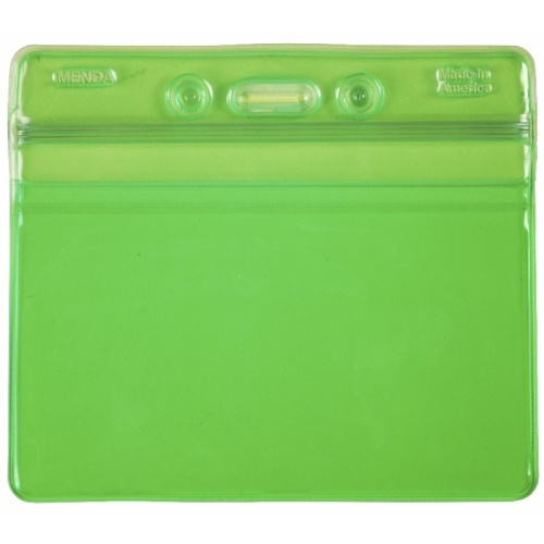 BADGE HOLDER, GREEN, ZIPPER, HORIZ FORMAT, 4-1/4IN x3-5/8IN