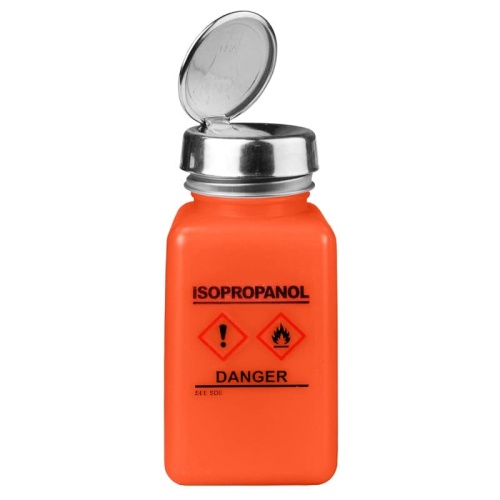 ONE-TOUCH, HDPE DURASTATIC ORANGE BOTTLE,  GHS LABEL, ISOPROPANOL PRINTED, 6 OZ