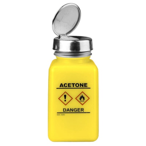 ONE-TOUCH, HDPE DURASTATIC YELLOW BOTTLE,  GHS LABEL, ACETONE PRINTED, 6 OZ
