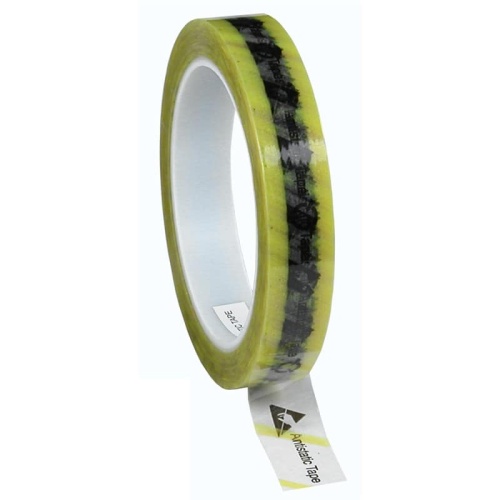 WESCORP ESD TAPE, CLEAR YELLOW STRIPE, 3/4''x72YDS, 3'' CORE