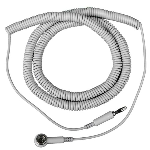 CORD, COILED, 7MM SNAP TO BANANA, 24 FT GREY