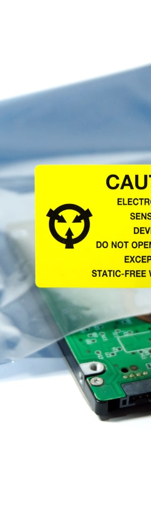 ESD Bags banner featuring an electronic device within an ESD bag for static control