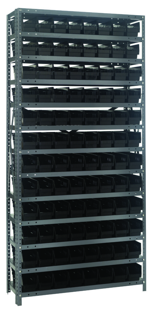 Quantum Storage 13 Shelf Open Unit W/96 Black Bins