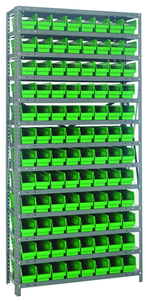 Quantum Storage 13 Shelf Open Unit W/96 Green Bins