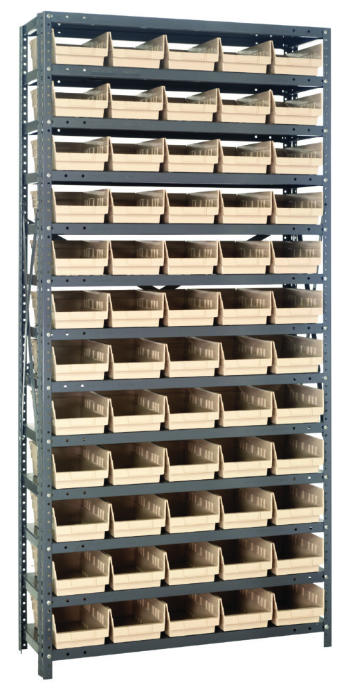 Quantum Storage 13 Shelf Open Unit W/60 Ivory Bins