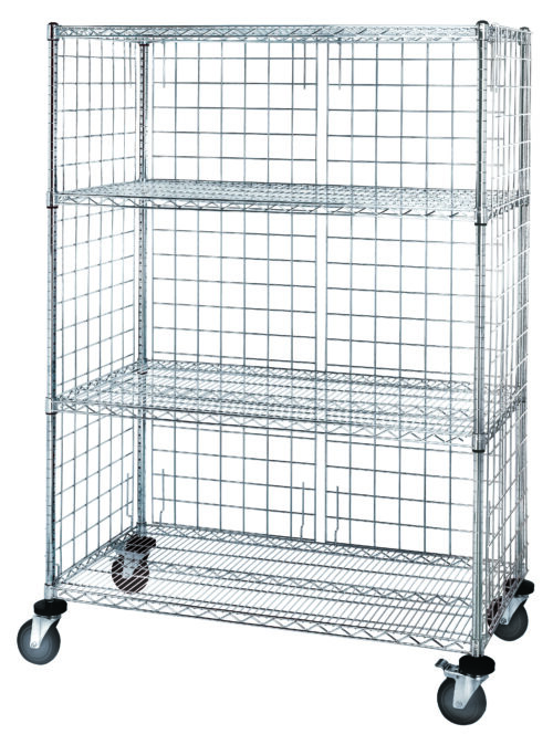 Quantum Storage Wire 3 Sided 4 Shelf Cart W/Enclosure Panels