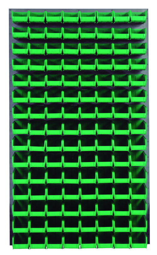 Quantum Storage 36X61 Gray Louvered Panel With Bins Green