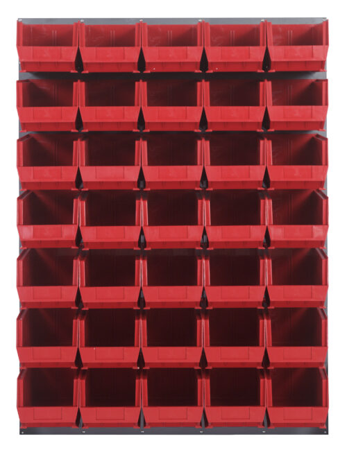 Quantum Storage 48X61 Gray Louvered Panel With Bins Red